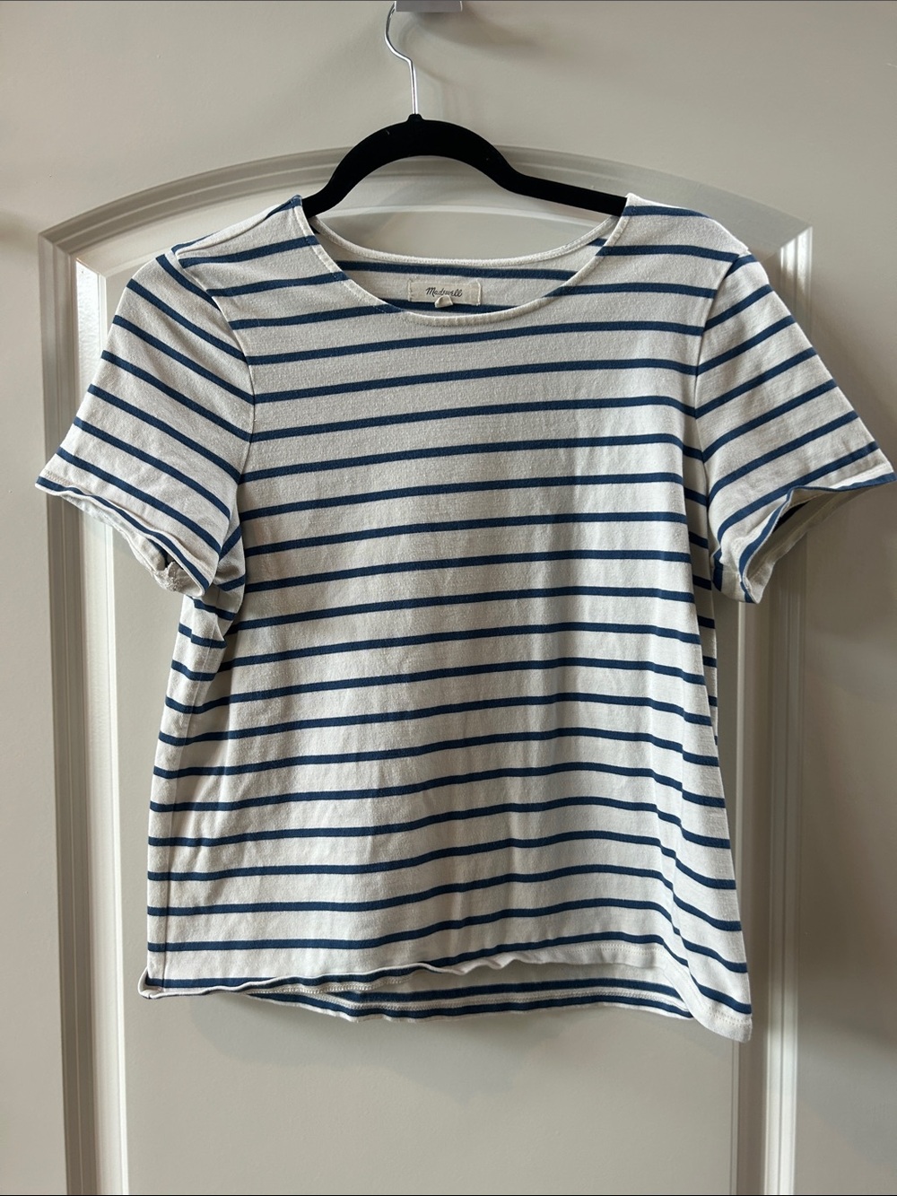 Madewell White and Blue Striped Long Sleeve Tee